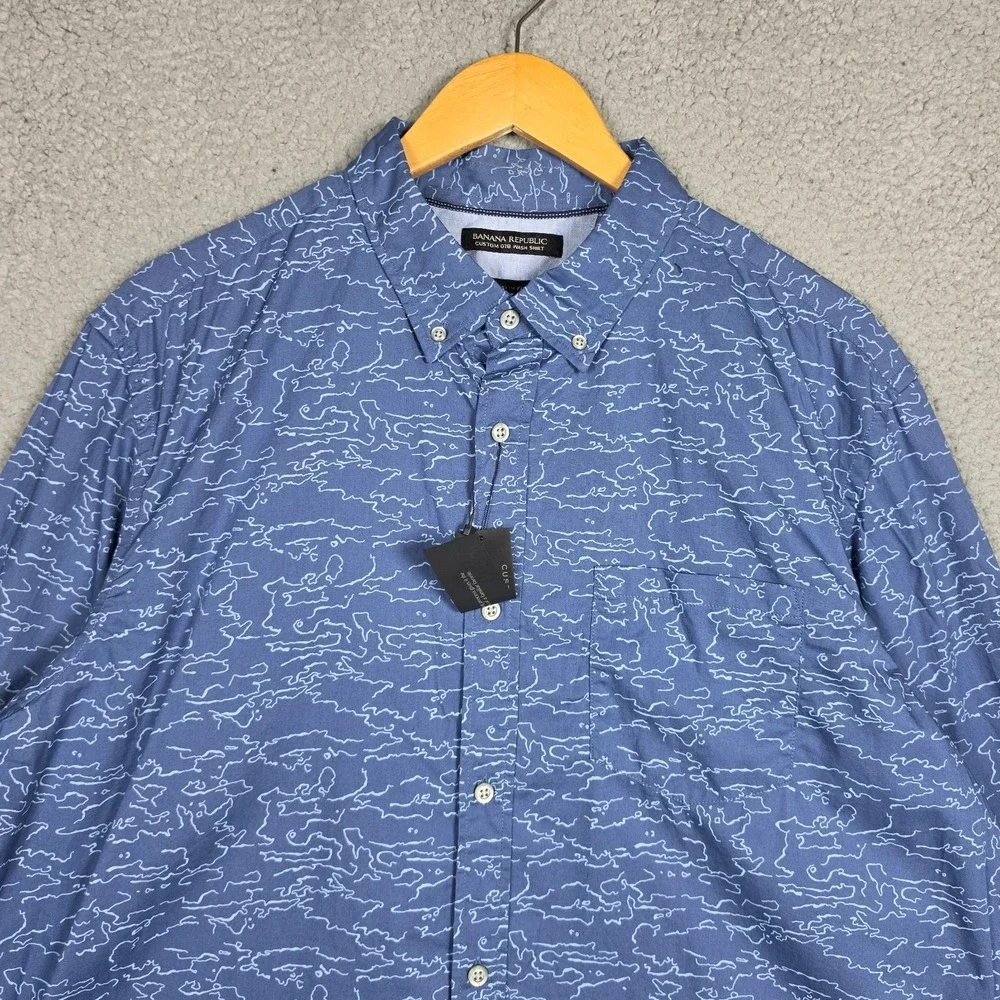 Banana Republic Shirt Mens Size XL Blue Cloud All Over Print Slim Fit Custom 078